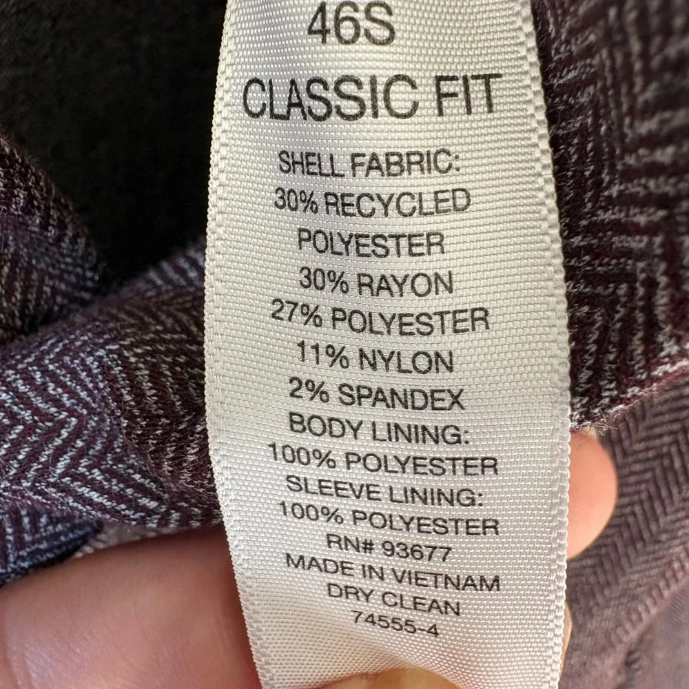 Stafford‎ Mens 46S Burgundy Herringbone Stretch Comfort Sport Coat Blazer NWT